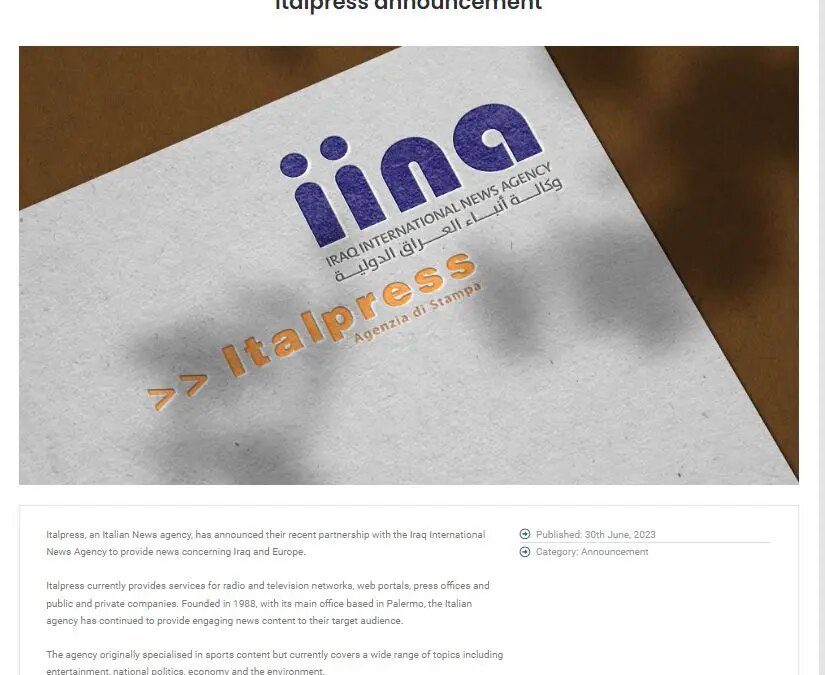 Editoria, al via partnership Italpress-Iraq International News Agency